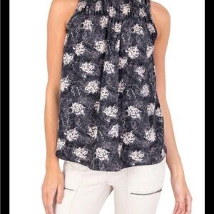 Joie Black and Cream Floral Tank Top